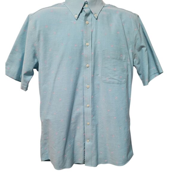 Stafford Other - Stafford Shirt Mens 15.5 Wrinkle Free Button Down Blue With Pink Flamingos